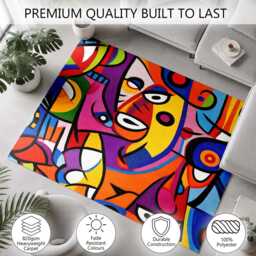 Colourful Cubist Abstract Face Portrait Rug Non-Slip Soft Area Carpet Bedroom Living Room Hallway Mat Decor - Made in UK - thumbnail 3