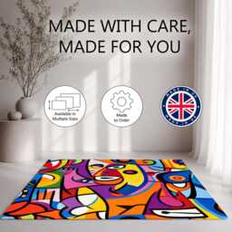 Colourful Cubist Abstract Face Portrait Rug Non-Slip Soft Area Carpet Bedroom Living Room Hallway Mat Decor - Made in UK - thumbnail 2