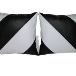 2 Black & White Dual Stripe Faux Leather Cushion Covers 40cm 46cm - thumbnail 2
