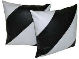2 Black & White Dual Stripe Faux Leather Cushion Covers 40cm 46cm