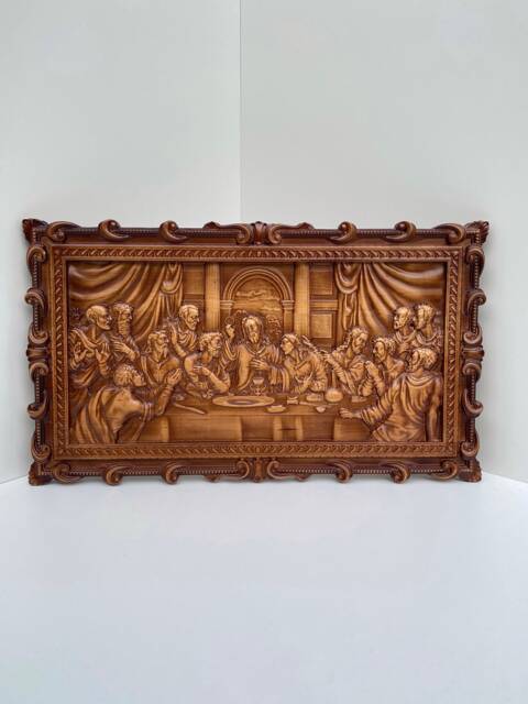 Last Supper Orthodox Icon Wood Carving Christian Wall Art - image 1