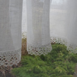 Linen Cafe Curtain Romantic With Lace Edge Trim Window Panel French Country Kitchen Curtain.custom - thumbnail 3