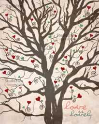 Love Is Lovely Print, Valentine House Warming Art For New Home Buyer, Warming, Tree With Hearts, Heart in Tree, Feb 14 - thumbnail 1