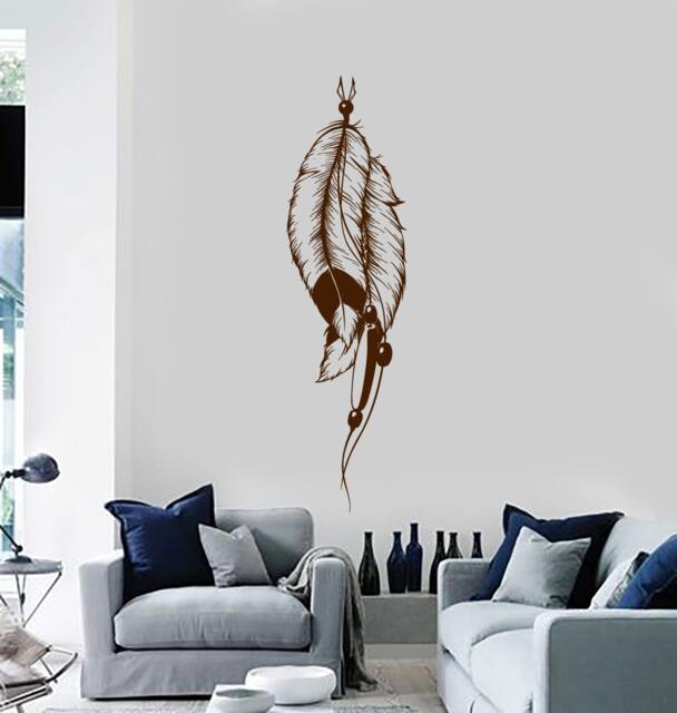 Feathers Wall Vinyl Decal Dream Catcher Spiritual Guard Snare Modern Ethnic Home Art Boho Decor For Bedroom Sticker - #1153Da - image 1