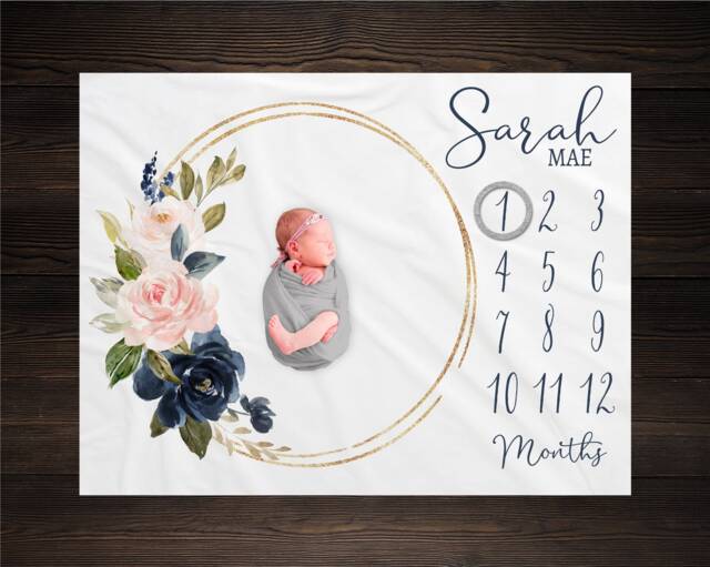 Girl Milestone Blanket Personalized Monthly Growth Tracker Custom Baby Shower Gift For New Mom Watercolor Floral Newborn Nursery - image 1