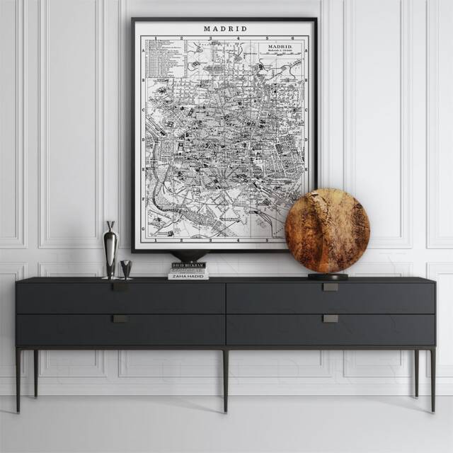 Vintage Madrid Street Map Print Black & White Espana Wall Art - image 1