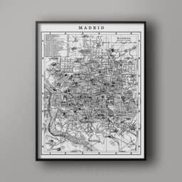Vintage Madrid Street Map Print Black & White Espana Wall Art - thumbnail 3