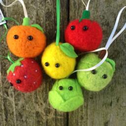 Multibuy Offer Fruit & Veg Baubles Needle Felted Decoration Handmade From Sheep Wool