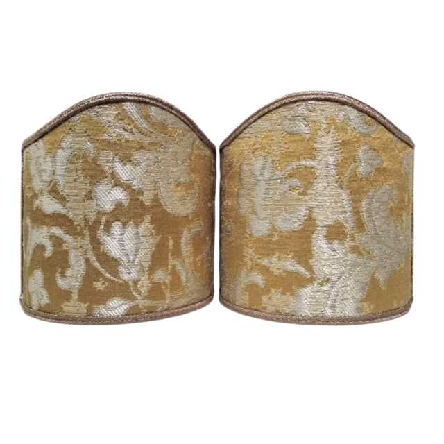 Pair Of Clip-On Wall Sconces Shield Shades Gold & Silver Rubelli Silk Jacquard Les Indes Galantes Pattern Mini Lampshade - Made in Italy - image 1