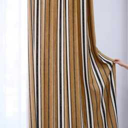 4 Colors, A Pair Of Tan Striped Chenille Curtains, Custom Curtain Panel, Living Room Custom Made, Divider - thumbnail 2