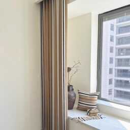 4 Colors, A Pair Of Tan Striped Chenille Curtains, Custom Curtain Panel, Living Room Custom Made, Divider - thumbnail 3