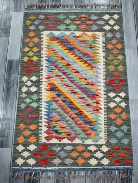 Kilim Rug Multicolour, Handmade Artisan Afghan Turkish Scandinavian Navajo Bohemian Flatweave Natural Wool 122x79 cm - image 1