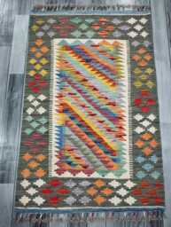 Kilim Rug Multicolour, Handmade Artisan Afghan Turkish Scandinavian Navajo Bohemian Flatweave Natural Wool 122x79 cm - thumbnail 1