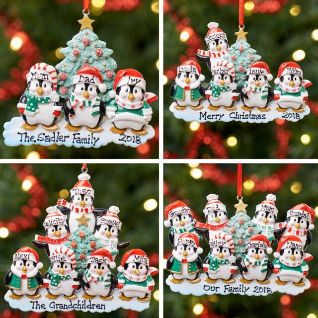 Personalised Christmas Tree Decoration Ornament - Winter Penguin Family - image 1