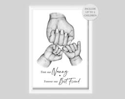 Personalised Nanny's Team Print Fist Bump Hands Up To 5 Children Unframed Gift Nana Granny - thumbnail 1