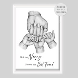 Personalised Nanny's Team Print Fist Bump Hands Up To 5 Children Unframed Gift Nana Granny - thumbnail 3