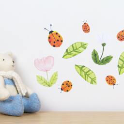 Ladybug Wall Decal With Flowers - Small - thumbnail 2