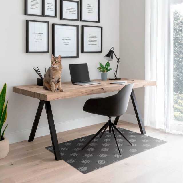 Floral Retro Pattern Desk Chair Mat, Grayscale Computer Office Gaming Floor Protector - image 1