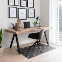 Floral Retro Pattern Desk Chair Mat, Grayscale Computer Office Gaming Floor Protector