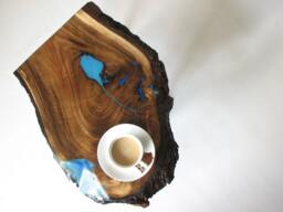 Live Edge Waterfall Coffee Table With Glowing Resin Fillin - thumbnail 1
