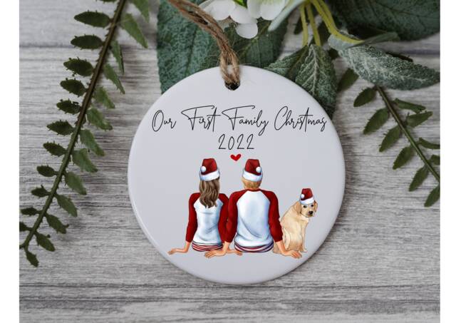 Personalised Our First Pet Family Christmas Ornament 2026, Custom Couple Dog - image 1