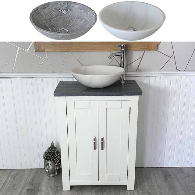 Painted White Bathroom Vanity Unit - Grey Quartz Top Marble Basin Choice 310Pgqsbc - image 1
