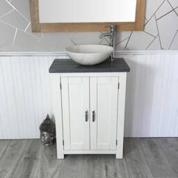 Painted White Bathroom Vanity Unit - Grey Quartz Top Marble Basin Choice 310Pgqsbc - thumbnail 3