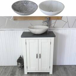 Painted White Bathroom Vanity Unit - Grey Quartz Top Marble Basin Choice 310Pgqsbc - thumbnail 1