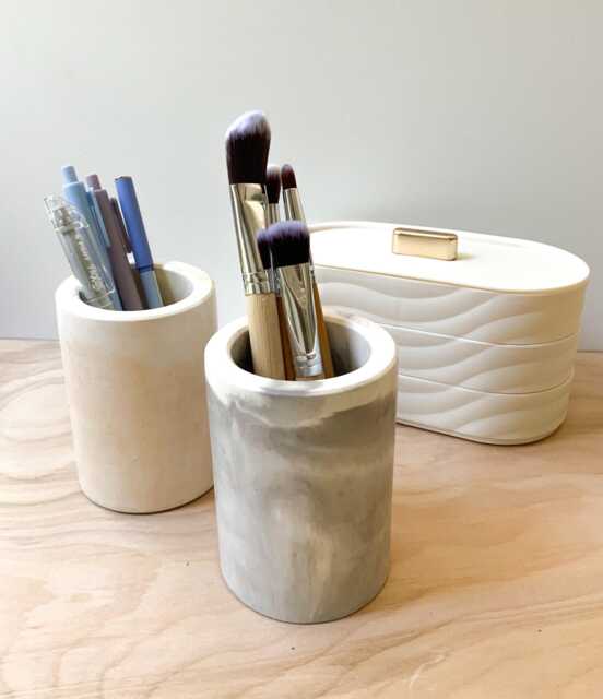 Marble Looking Storage Cup Pen Pot - Desk Storage Office Set Cement Home Decor - image 1