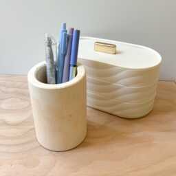 Marble Looking Storage Cup Pen Pot - Desk Storage Office Set Cement Home Decor - thumbnail 3