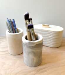 Marble Looking Storage Cup Pen Pot - Desk Storage Office Set Cement Home Decor