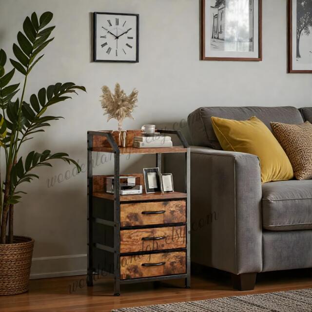 Modern Black Fabric Drawer Nightstand With Open Shelf & Metal Frame, 3 Unit - image 1