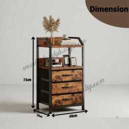 Modern Black Fabric Drawer Nightstand With Open Shelf & Metal Frame, 3 Unit - thumbnail 4