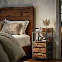 Modern Black Fabric Drawer Nightstand With Open Shelf & Metal Frame, 3 Unit - thumbnail 2
