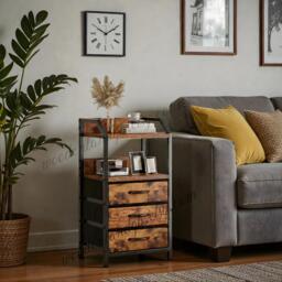 Modern Black Fabric Drawer Nightstand With Open Shelf & Metal Frame, 3 Unit - thumbnail 1