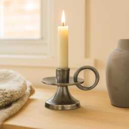 Short Taper Candle Holder Antique Silver - Handmade Aluminum Table Decor & Gifting - thumbnail 1
