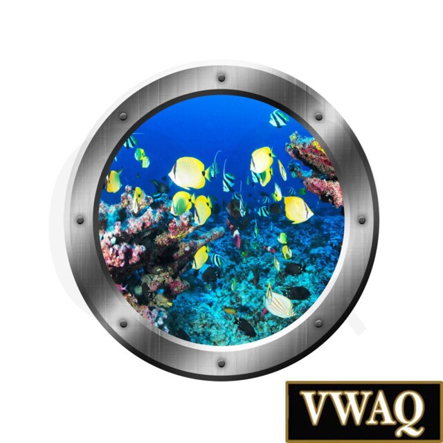 Underwater Scenery 3D Porthole Fish Vinyl Decal Family Wall Art Window Silver Portal Home Decor Sp16