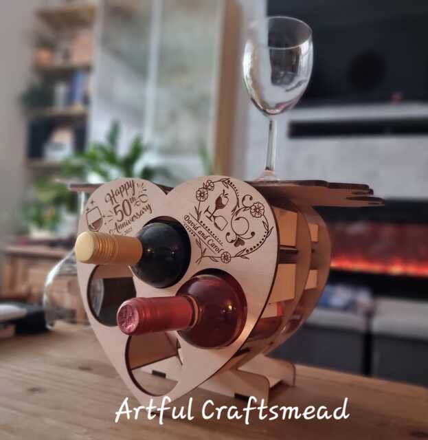 Heart-Shaped Wine Rack Holder For 4 Bottles & Glasses, Personalized Gifts For Anniversary, Wedding, Valentine's, Love - image 1