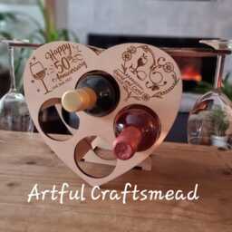 Heart-Shaped Wine Rack Holder For 4 Bottles & Glasses, Personalized Gifts For Anniversary, Wedding, Valentine's, Love - thumbnail 2