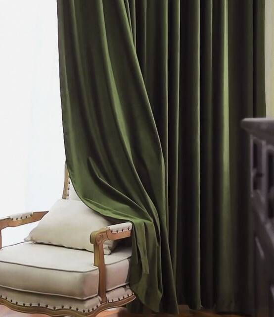 79 Colors, Gv79 , A Pair Of Extra Thick Olive Green Curtains , Living Room Curtains, Velvet Drapery Panels, Bedroom Custom Made - image 1