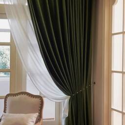 79 Colors, Gv79 , A Pair Of Extra Thick Olive Green Curtains , Living Room Curtains, Velvet Drapery Panels, Bedroom Custom Made - thumbnail 3
