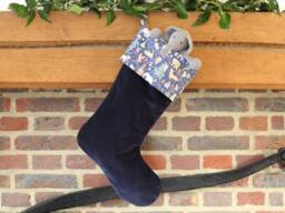 Velvet Christmas Stocking Made With Liberty Fabrics Tana Lawn Christmas, Navy Blue - thumbnail 1