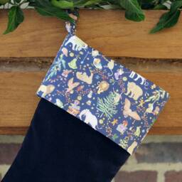 Velvet Christmas Stocking Made With Liberty Fabrics Tana Lawn Christmas, Navy Blue - thumbnail 3