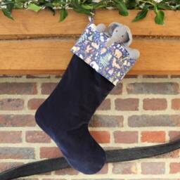 Velvet Christmas Stocking Made With Liberty Fabrics Tana Lawn Christmas, Navy Blue - thumbnail 2