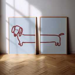 Dachshund Print - 5 Colours Funky - Sausage Dog Poster, Prints, Funny, Dog, Cute, Abstract, Bedroom, Art, Matisse, Kitchen, Living Room - thumbnail 3