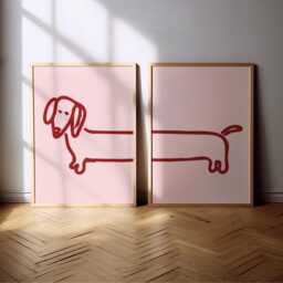 Dachshund Print - 5 Colours Funky - Sausage Dog Poster, Prints, Funny, Dog, Cute, Abstract, Bedroom, Art, Matisse, Kitchen, Living Room - thumbnail 2