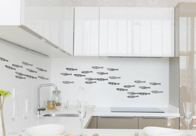 Wall Decals Sardines Line Art, Dots, Triangles, Jars - Contemporary Bathroom D??cor, Tile Decals, Hand-Painted Furniture - image 1