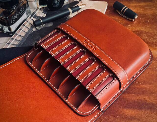 Dark Honey Leather 7-Pen Case Luxury Personalized Fountain Pen Holder, Premium Pouch - image 1