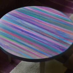 Multi Coloured Old Boat Wood Style Coastal Cottage Coffee Table Candy Stripe Colours 60 cm Diameter + 4 X 16 - thumbnail 3