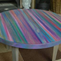 Multi Coloured Old Boat Wood Style Coastal Cottage Coffee Table Candy Stripe Colours 60 cm Diameter + 4 X 16 - thumbnail 2